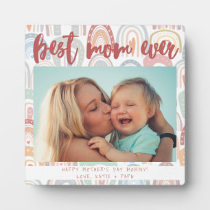 Chic Rainbow Boho Photo Calligraphy Best Mum Ever Plaque