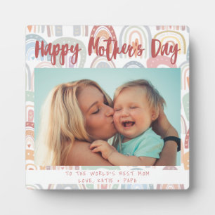 Chic Rainbow Boho Photo Calligraphy Mother’s Day Plaque