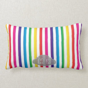 Chic Rainbow Colour Stripes Pattern Custom Monogra Lumbar Cushion