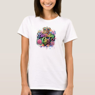 Chic rainbow glitter Birthday queen girl T-Shirt