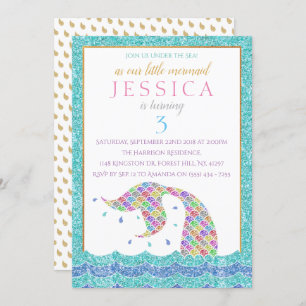 Chic Rainbow Glitter Mermaid Any Age Birthday Invitation