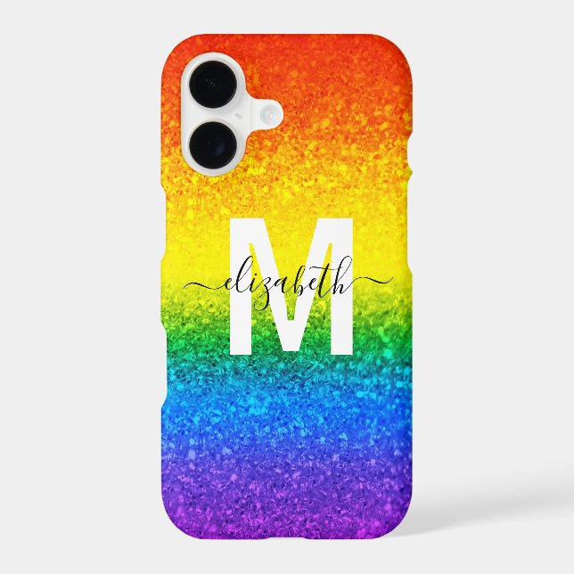 Chic Rainbow Glitter Stripes Monogram Name (Back)