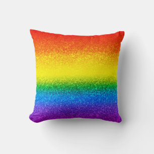 Chic Rainbow Glitter Stripes Monogram Name Cushion