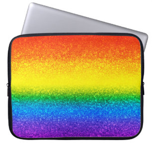 Chic Rainbow Glitter Stripes Monogram Name Laptop Sleeve