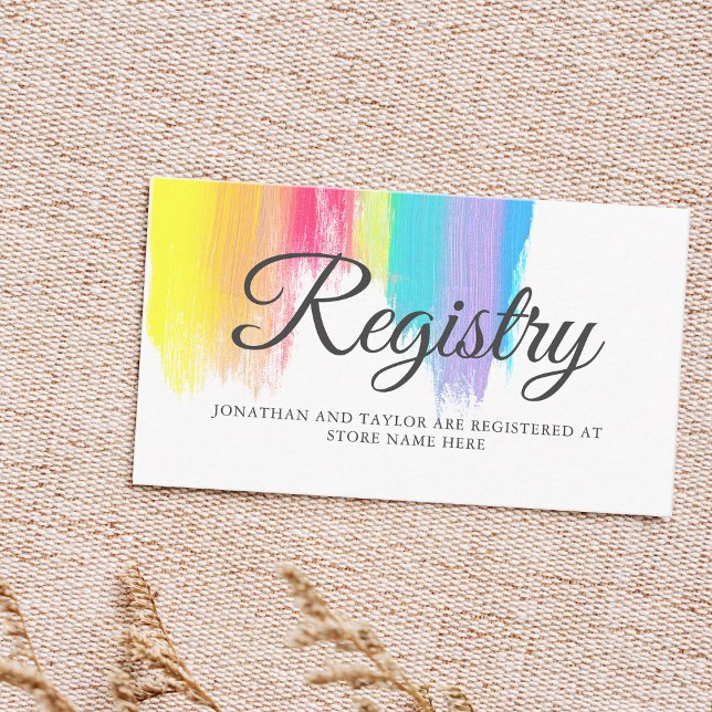 Chic Rainbow Paint Strokes LGBTQ Wedding Registry Enclosure Card (Creator Uploaded)