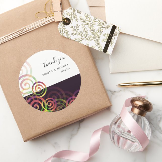 Chic Rainbow Spirals On Deep Purple Classic Round Sticker (Gifting)