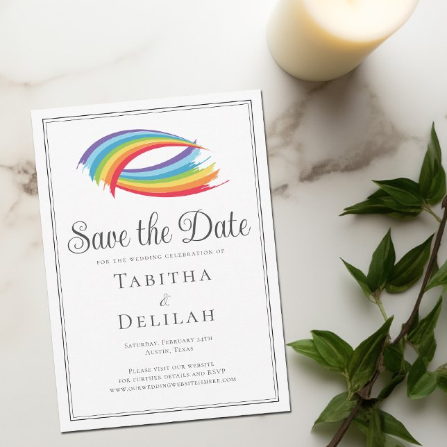 Chic Rainbow Wave Colourful LGBT Save The Date (Creator Uploaded)