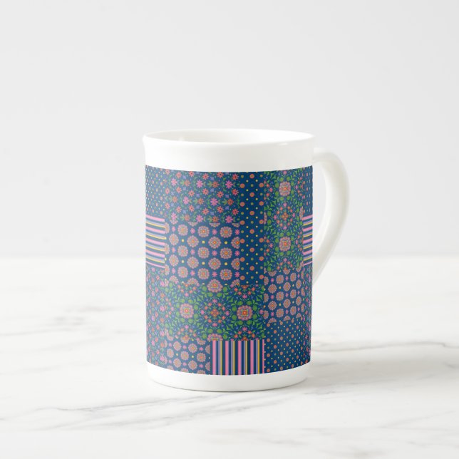 Chic Rangoli Patterns Faux Patchwork China Mug (Front Right)