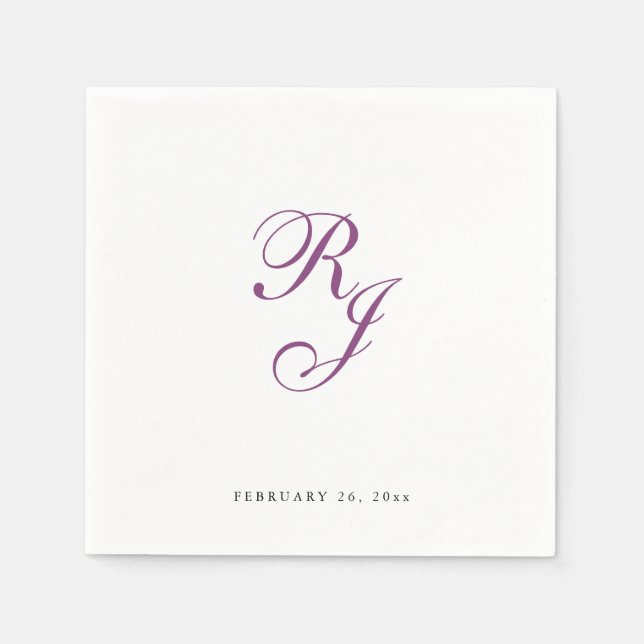 Chic Raspberry Monogram Wedding Napkins (Front)
