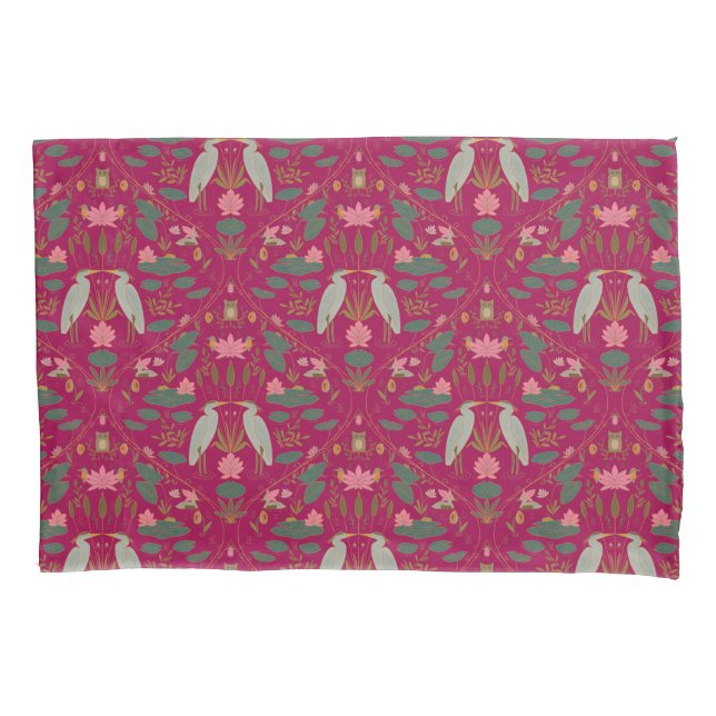 Chic raspberry pink Heron Pond Heritage Revival Pillowcase (Front)