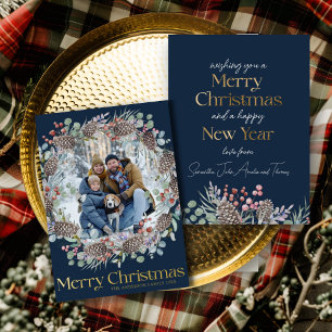 Chic Real Gold & Botanical Merry Christmas Foil Holiday Card