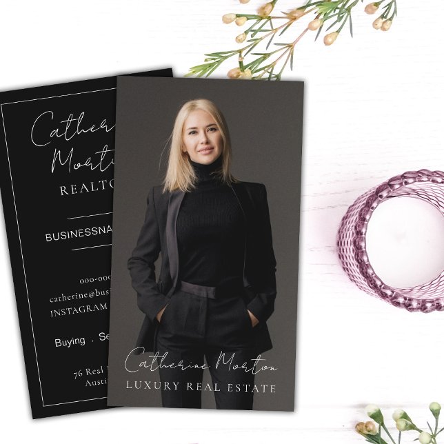 Chic Realtor Photo Real Estate  Business Card (Chic Luxury Real Estate Business Card - Elegant Script Realtor Photo Real Estate Business Card)