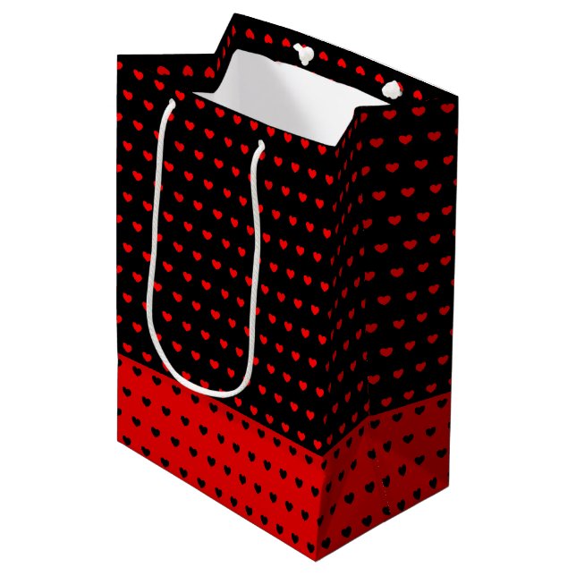 Chic Red And Black Colours, Stylish Hearts Pattern Medium Gift Bag (Front Angled)