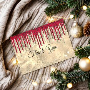 Chic red and black gold glitter drips thank you card