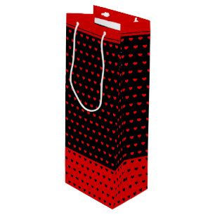 Chic Red and Black Hearts Pattern, Stylish Wine Gift Bag