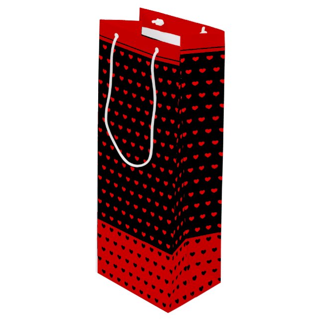 Chic Red and Black Hearts Pattern, Stylish Wine Gift Bag (Front Angled)