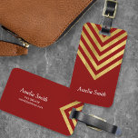 Chic Red and Faux Gold Geometric Luggage Tag<br><div class="desc">Stay stylish on-the-go with this chic red bag tag featuring a faux gold geometric design. Personalise this tag with your information and for more options such as to change the font and it's size click the "Customise it" button. *Please note that the Zazzle Watermark that appears in the zoom preview...</div>