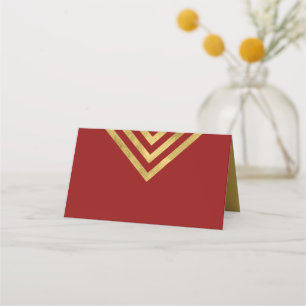 Chic Red and Faux Gold Geometric Place Card