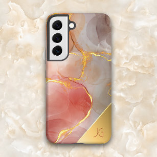 Chic Red and Gold Agate Monogram Samsung Galaxy Case