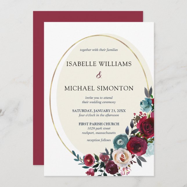 Chic Red and Pink Rose Floral Wedding Invitation (Front/Back)