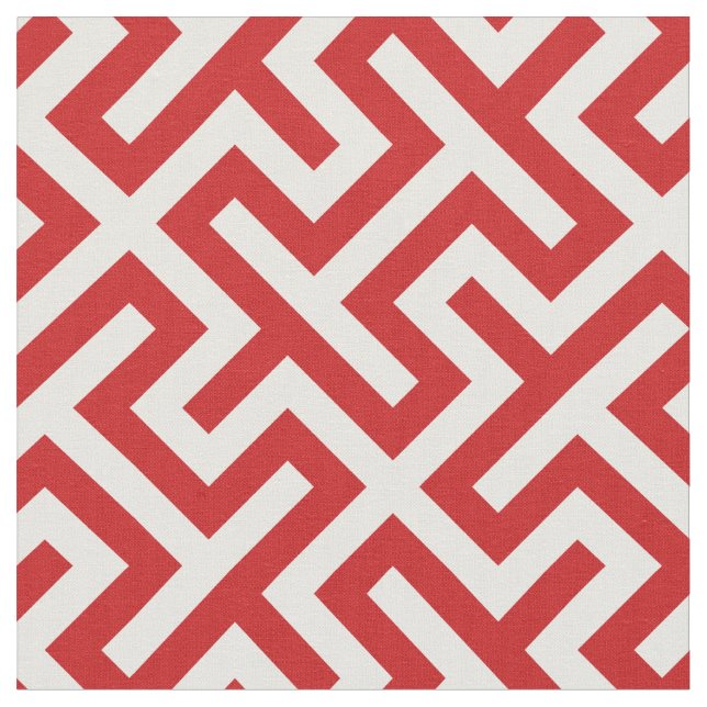Chic red and white abstract geometric pattern fabric (Close Up)