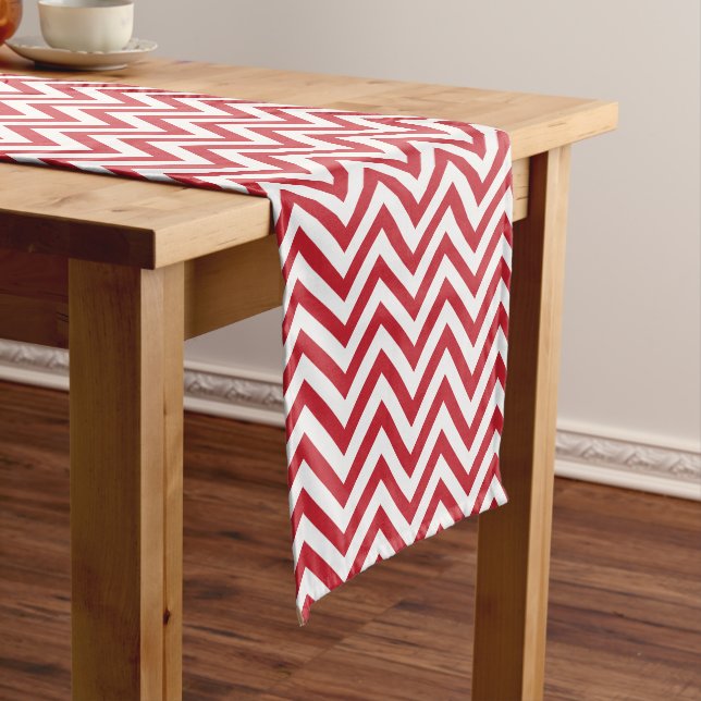 Chic Red and White Chevron Stripes Short Table Runner (In Situ)