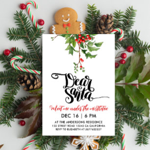 Chic Red And White Dear Santa Mistletoe Watercolor Invitation