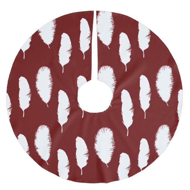 Chic Red and White Feathers Brushed Polyester Tree Skirt (Front)