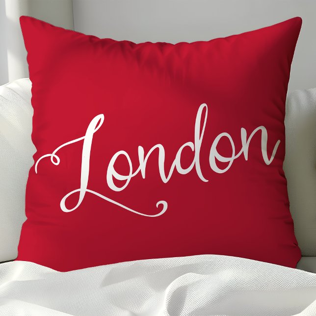 Chic Red and White London England Typography Cushion (Creator Uploaded)