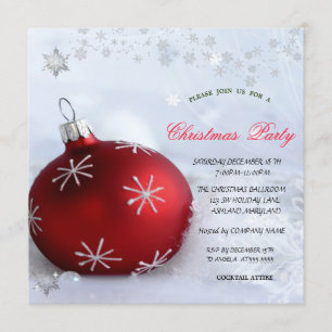 Chic Red Ball Snowflakes Christmas Company Party Invitation