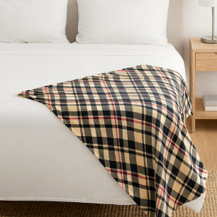 Chic Red Beige Black White Plaid Stripes Pattern Fleece Blanket