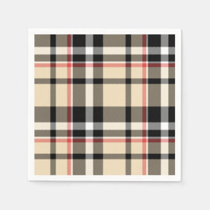 Chic Red Beige Black White Plaid Stripes Pattern Napkin