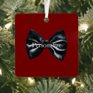 Chic Red Black Bow Tie Personalised Metal Tree Decoration