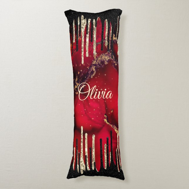 Chic red black drippings glitter monogram body cushion (Front Vertical)