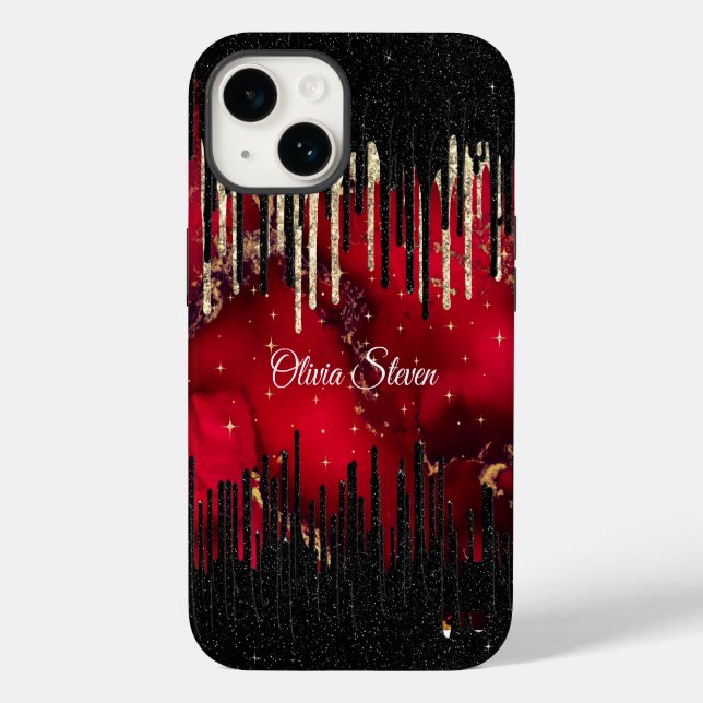 Chic red black drippings glitter monogram Case-Mate iPhone case (Back)