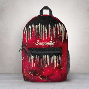Chic red black drippings glitter monogram printed backpack