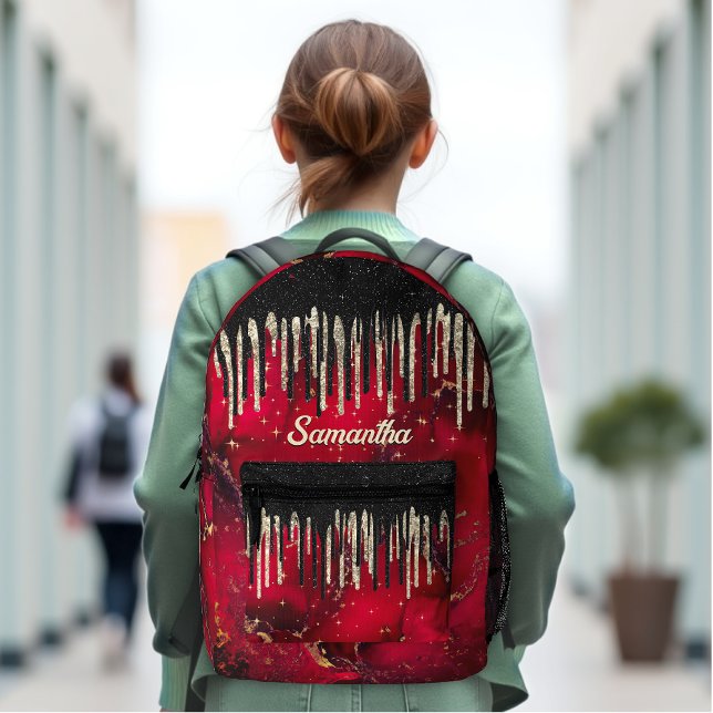 Chic red black drippings glitter monogram printed printed backpack (Creator Uploaded)