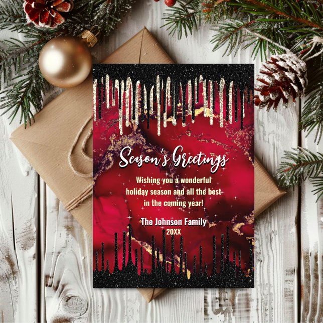 Chic red black drips glitter Christmas new year (Creator Uploaded)