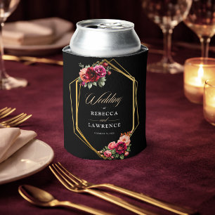 Chic red black floral wedding  can cooler