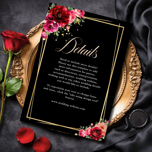 Chic red black floral wedding enclosure card (Creator Uploaded)