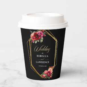 Chic red black floral wedding  invitation paper cups