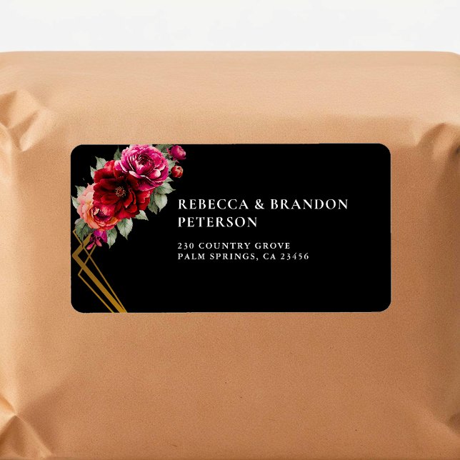 Chic red black floral wedding  label (Creator Uploaded)