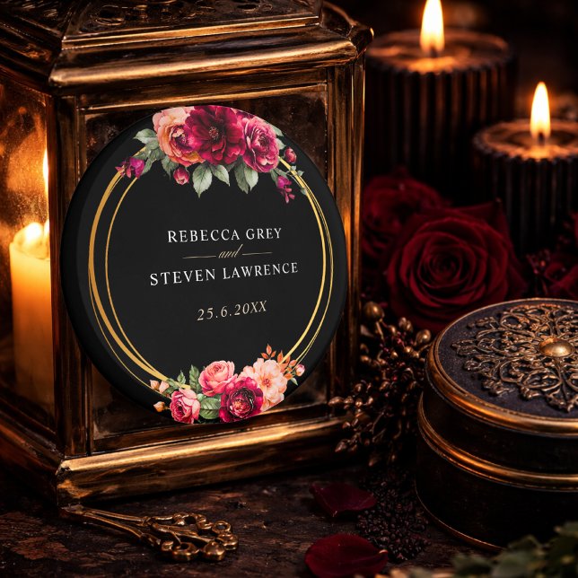 Chic red black floral wedding magnet (Creator Uploaded)