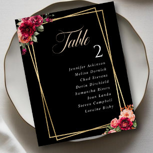 Chic red black floral wedding seating chart