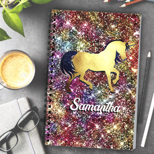 Chic red black iridescent faux glitter unicorn notebook