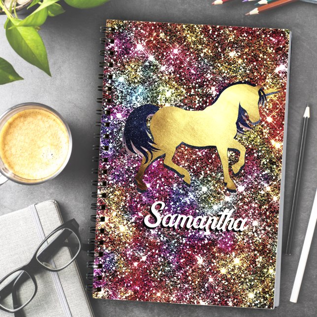 Chic red black iridescent faux glitter unicorn  notebook (Creator Uploaded)
