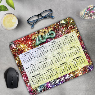 Chic red black iridescent glitter unicorn 2025 mouse pad