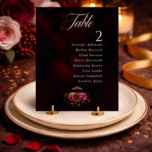 chic red black moody floral wedding table number