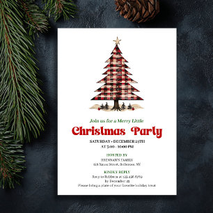 Chic Red Black Plaid Christmas Party Invitation