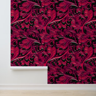 Chic red black tooled leather large wallpaper